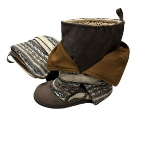 GUC Mukluk Nikki slouchy boots Free People Brown with off white lace detail sz 7